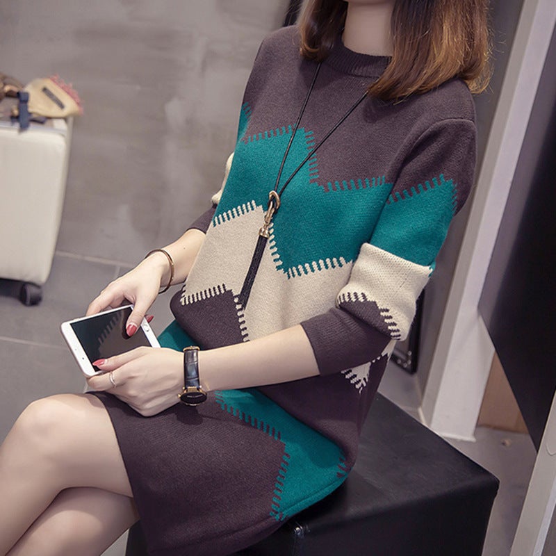 Autumn and Winter 2024 New Womens Mid-length Sweater Base Shirt Loose Outfit Western Style All-match Knitted Top 1187 gray green
