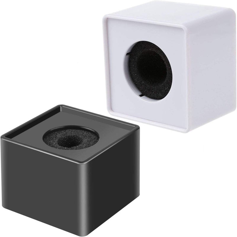 Onwon 2 Pieces Portable Square Cube Shaped Interview Mic Microphone Flag Station Logo Superior ABS Material, Black and White - Image 1