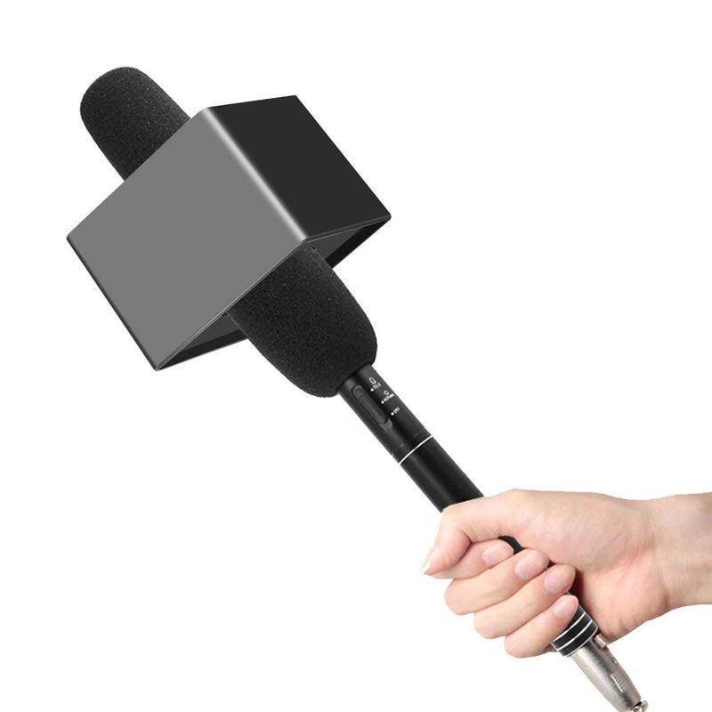 Onwon 2 Pieces Portable Square Cube Shaped Interview Mic Microphone Flag Station Logo Superior ABS Material, Black and White - Image 5