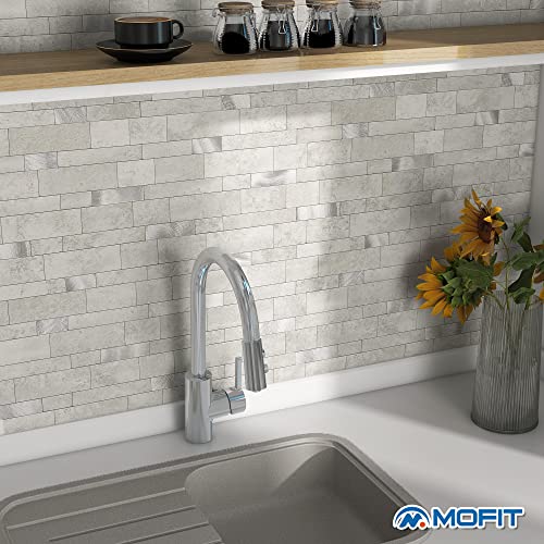 M MOFIT Backsplash Tile for Kitchen Peel and Stick Stone Matte Finish,Bathroom Tiles Stickers 3D Wall Panel Linear Mosaic Marble Backsplash Waterproof(5sheets,Cement Grey) - Image 3