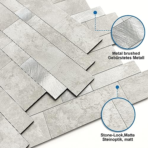 M MOFIT Backsplash Tile for Kitchen Peel and Stick Stone Matte Finish,Bathroom Tiles Stickers 3D Wall Panel Linear Mosaic Marble Backsplash Waterproof(5sheets,Cement Grey) - Image 2
