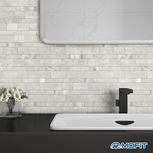 M MOFIT Backsplash Tile for Kitchen Peel and Stick Stone Matte Finish,Bathroom Tiles Stickers 3D Wall Panel Linear Mosaic Marble Backsplash Waterproof(5sheets,Cement Grey) - Image 4