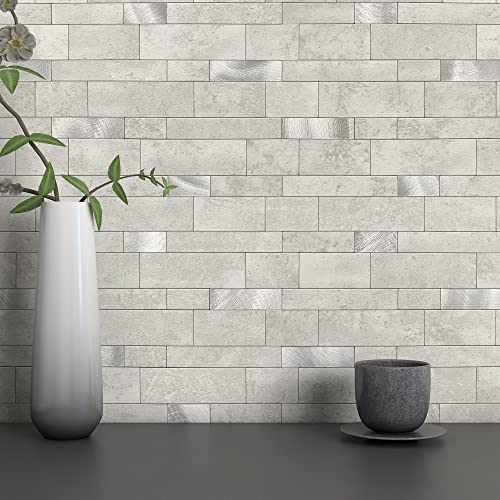 M MOFIT Backsplash Tile for Kitchen Peel and Stick Stone Matte Finish,Bathroom Tiles Stickers 3D Wall Panel Linear Mosaic Marble Backsplash Waterproof(5sheets,Cement Grey) - Image 1