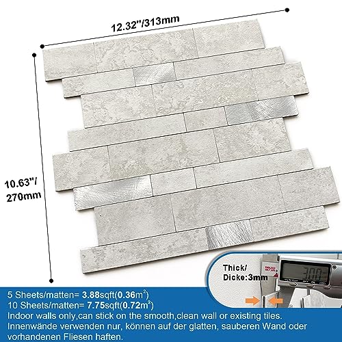 M MOFIT Backsplash Tile for Kitchen Peel and Stick Stone Matte Finish,Bathroom Tiles Stickers 3D Wall Panel Linear Mosaic Marble Backsplash Waterproof(5sheets,Cement Grey) - Image 5