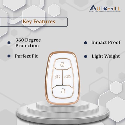 AUTOFRILL TPU Car Key Cover for Tata Nexon, Nexon EV, Punch, Punch EV, Tiago, Tiago EV, Tigor, Tigor EV, Harrier, Altroz, Safari, Safari EV Electric 4 Button Smart Key Cover (White-Gold) - Image 5