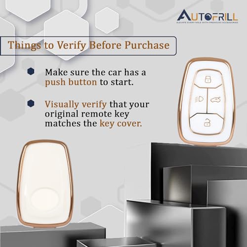 AUTOFRILL TPU Car Key Cover for Tata Nexon, Nexon EV, Punch, Punch EV, Tiago, Tiago EV, Tigor, Tigor EV, Harrier, Altroz, Safari, Safari EV Electric 4 Button Smart Key Cover (White-Gold) - Image 4