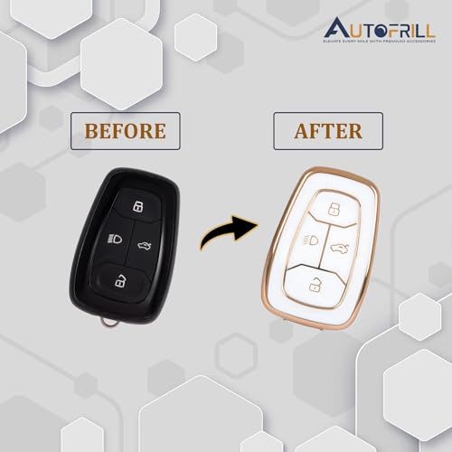 AUTOFRILL TPU Car Key Cover for Tata Nexon, Nexon EV, Punch, Punch EV, Tiago, Tiago EV, Tigor, Tigor EV, Harrier, Altroz, Safari, Safari EV Electric 4 Button Smart Key Cover (White-Gold) - Image 3