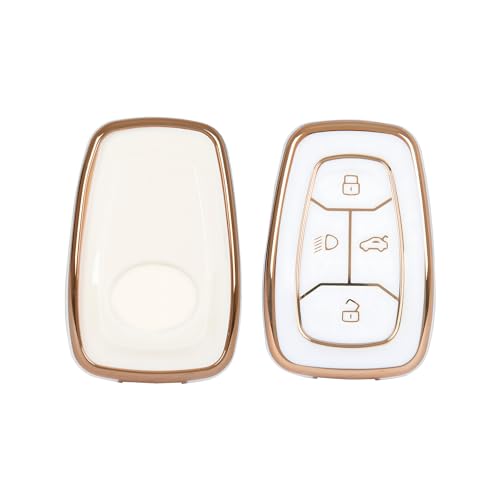 AUTOFRILL TPU Car Key Cover for Tata Nexon, Nexon EV, Punch, Punch EV, Tiago, Tiago EV, Tigor, Tigor EV, Harrier, Altroz, Safari, Safari EV Electric 4 Button Smart Key Cover (White-Gold) - Image 1