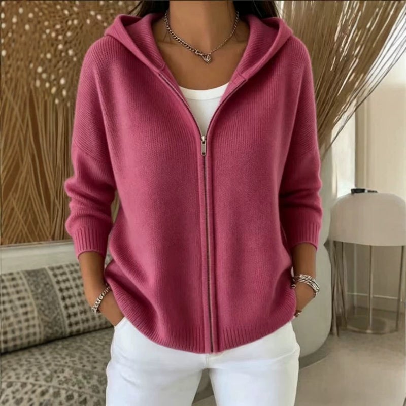 كنزة صوفية نسائية بكبوت وسحاب - Image 2
