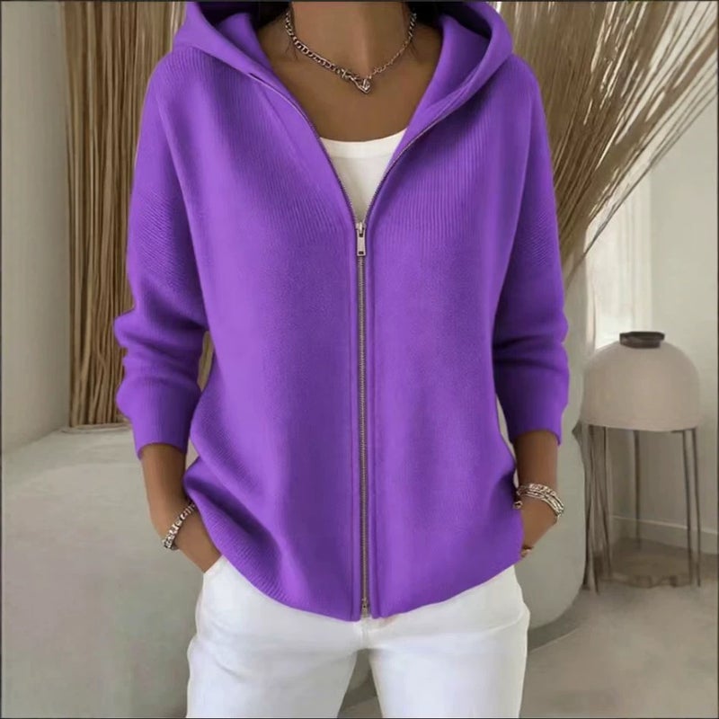 كنزة صوفية نسائية بكبوت وسحاب - Image 3