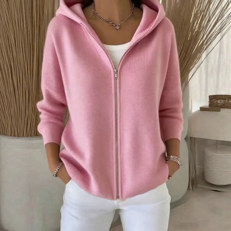 كنزة صوفية نسائية بكبوت وسحاب - Image 1