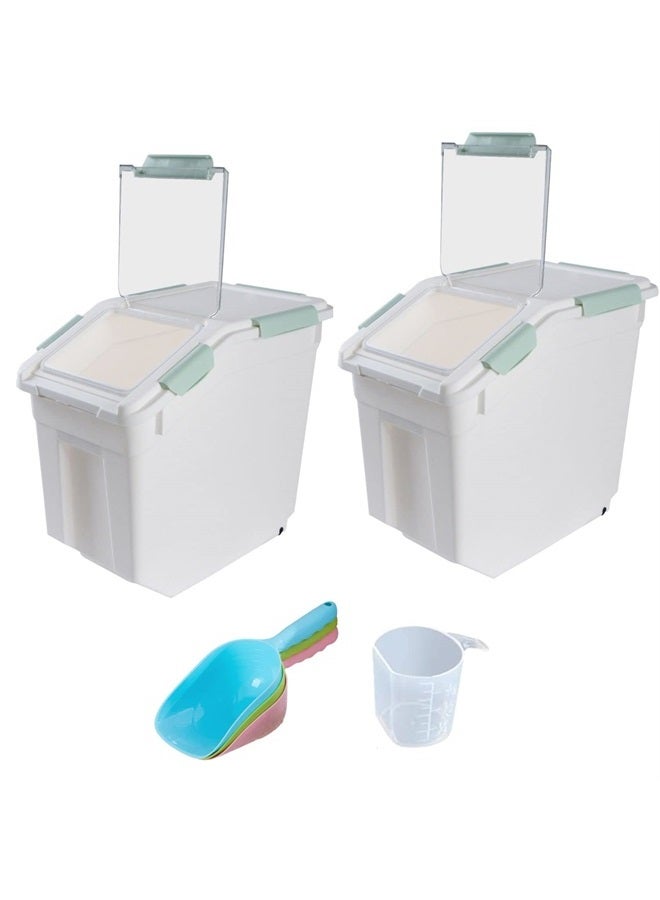 Saim 2 Pcs Large Dog Food Storage Containers Dry Food Dispenser Storage Tank Pet Dog Cat Food Bin with Locking Lid,Measuring Cup,Scoop & Wheels,33 LB Capacity,Green - Image 1