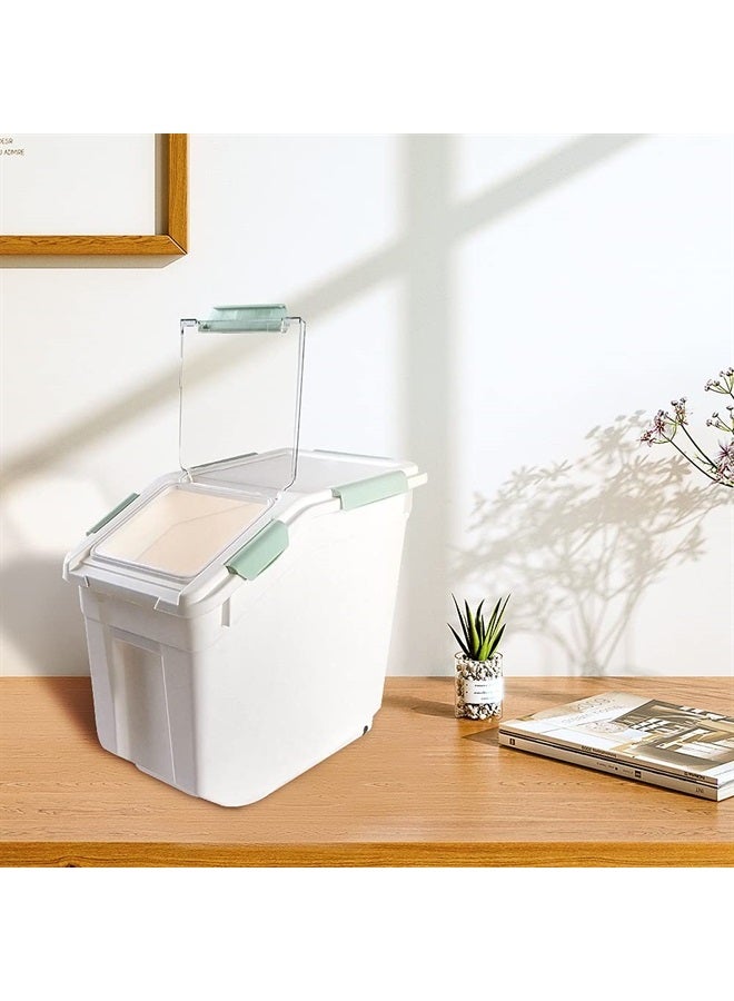 Saim 2 Pcs Large Dog Food Storage Containers Dry Food Dispenser Storage Tank Pet Dog Cat Food Bin with Locking Lid,Measuring Cup,Scoop & Wheels,33 LB Capacity,Green - Image 3