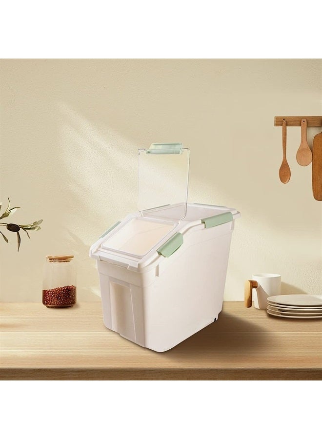 Saim 2 Pcs Large Dog Food Storage Containers Dry Food Dispenser Storage Tank Pet Dog Cat Food Bin with Locking Lid,Measuring Cup,Scoop & Wheels,33 LB Capacity,Green - Image 2