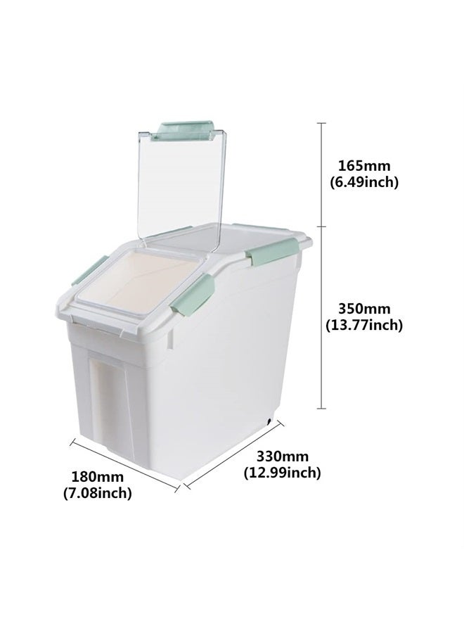 Saim 2 Pcs Large Dog Food Storage Containers Dry Food Dispenser Storage Tank Pet Dog Cat Food Bin with Locking Lid,Measuring Cup,Scoop & Wheels,33 LB Capacity,Green - Image 4