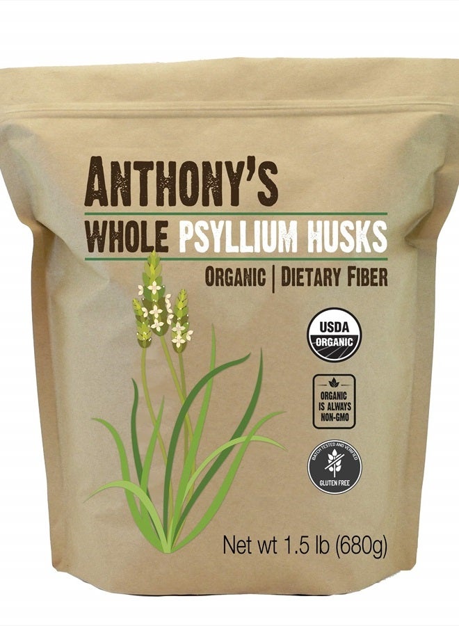 Anthony's Organic Whole Psyllium Husks, 1.5 lb, Dietary Fiber, Gluten Free, Non GMO, Keto Friendly - Image 1