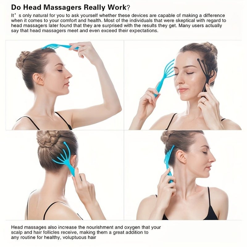 Blue Black Scalp Massager Handheld Portable Head Massager for Women Relaxation Stress Relief Home Office Travel Wet Dry 2 Pack - Image 2
