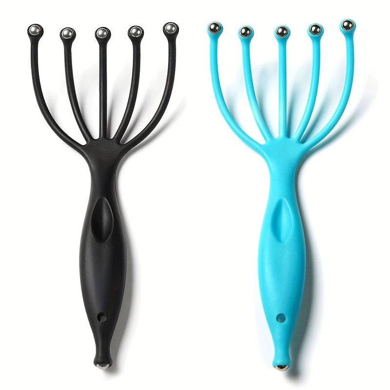 Blue Black Scalp Massager Handheld Portable Head Massager for Women Relaxation Stress Relief Home Office Travel Wet Dry 2 Pack - Image 1