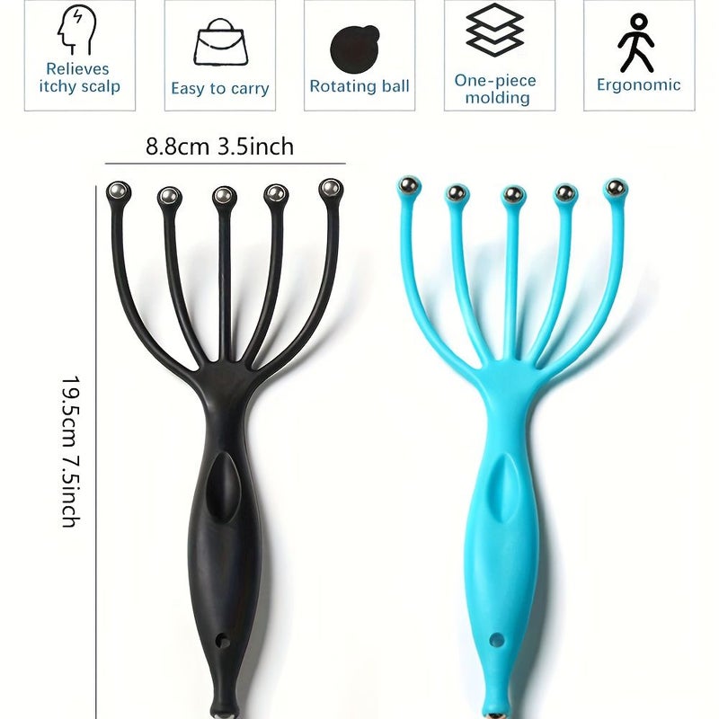 Blue Black Scalp Massager Handheld Portable Head Massager for Women Relaxation Stress Relief Home Office Travel Wet Dry 2 Pack - Image 3