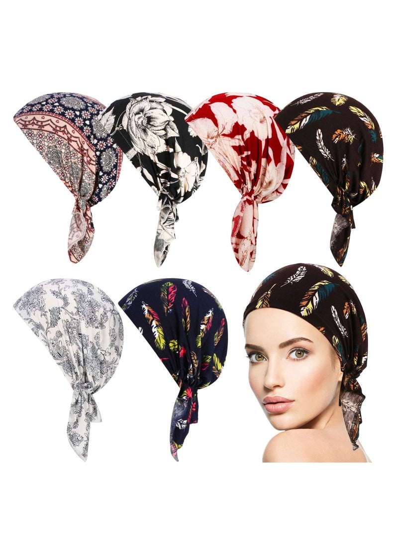 Y&D Women Bandana Hats, 6 Pieces Stretch Print Wrap Head Beanies Covers Caps Ruffle Tie Windproof Scarf Wearing Accessories  - Image 1
