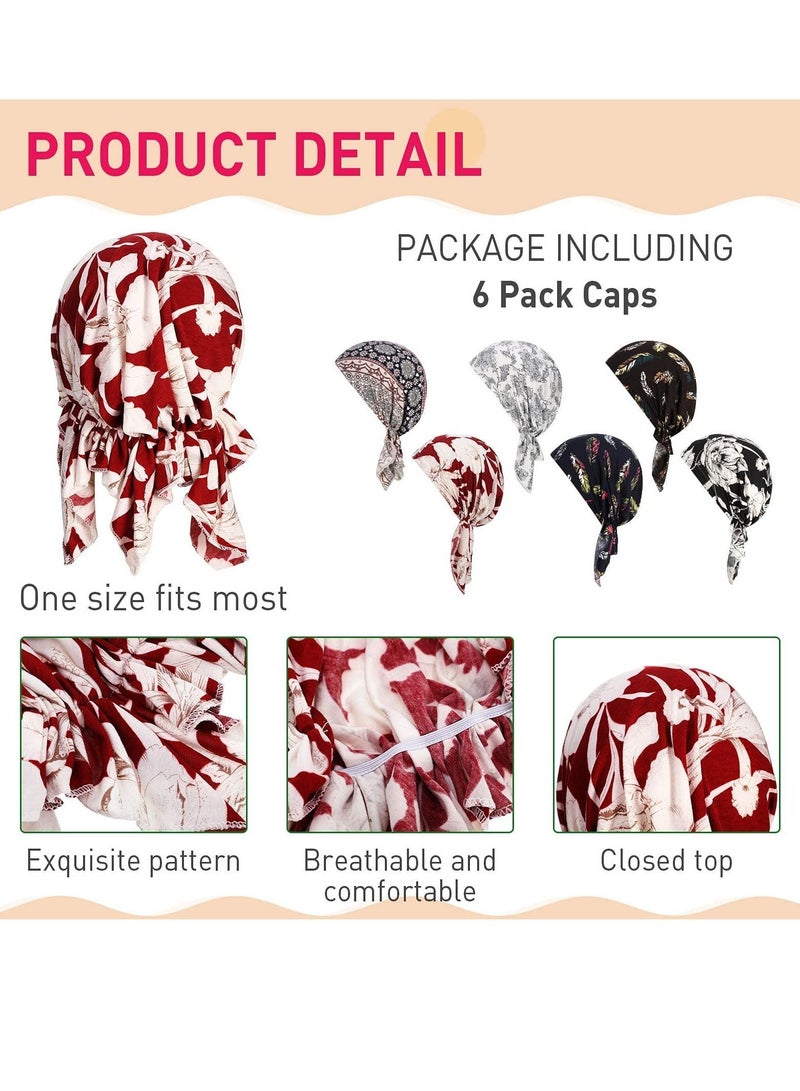 Y&D Women Bandana Hats, 6 Pieces Stretch Print Wrap Head Beanies Covers Caps Ruffle Tie Windproof Scarf Wearing Accessories  - Image 2