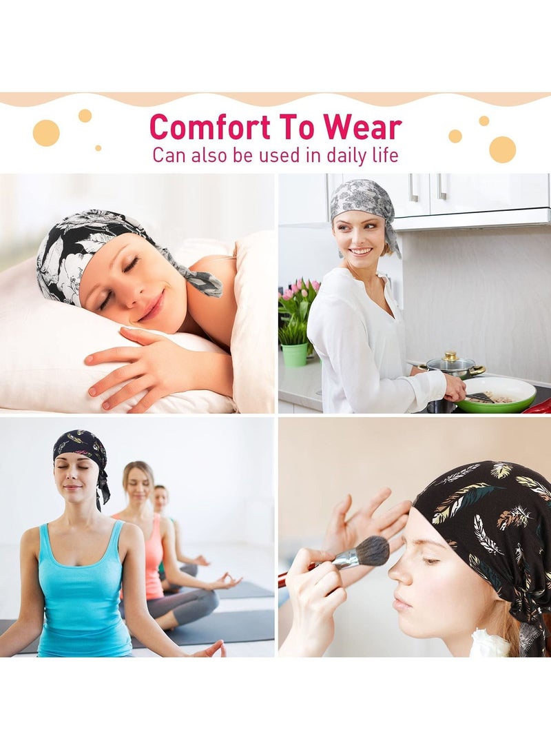 Y&D Women Bandana Hats, 6 Pieces Stretch Print Wrap Head Beanies Covers Caps Ruffle Tie Windproof Scarf Wearing Accessories  - Image 4