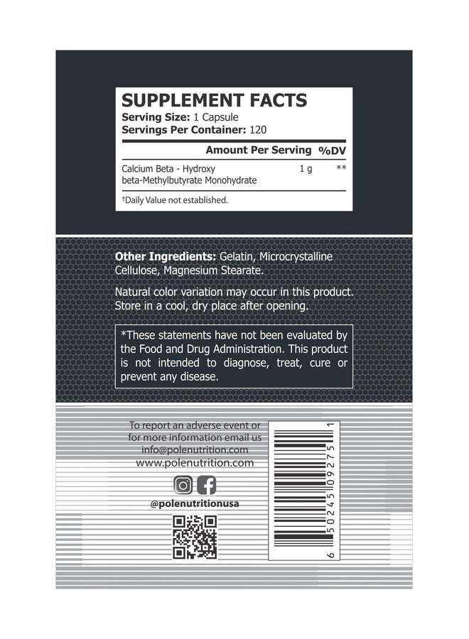 التغذية القطب Pole Nutrition HMB Strength And Performance - مكمل غذائي بيتا هيدروكسي نقي لدعم صحة القلب | 120 كبسولة، ضروري للقوة والأداء - Image 5