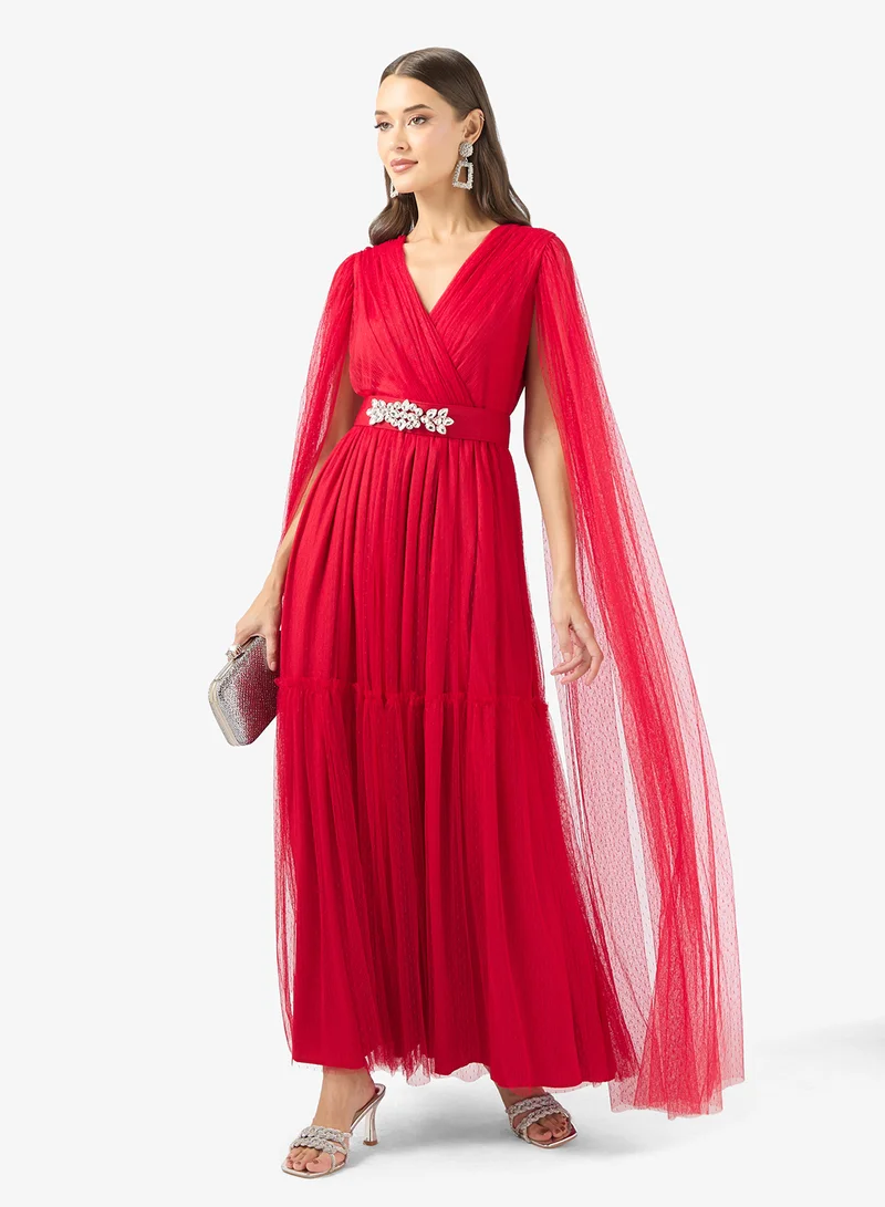 Golden Apple Red Tulle Cape Dress