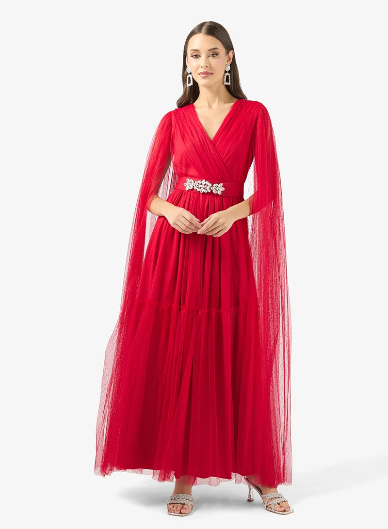 Red Tulle Cape Dress