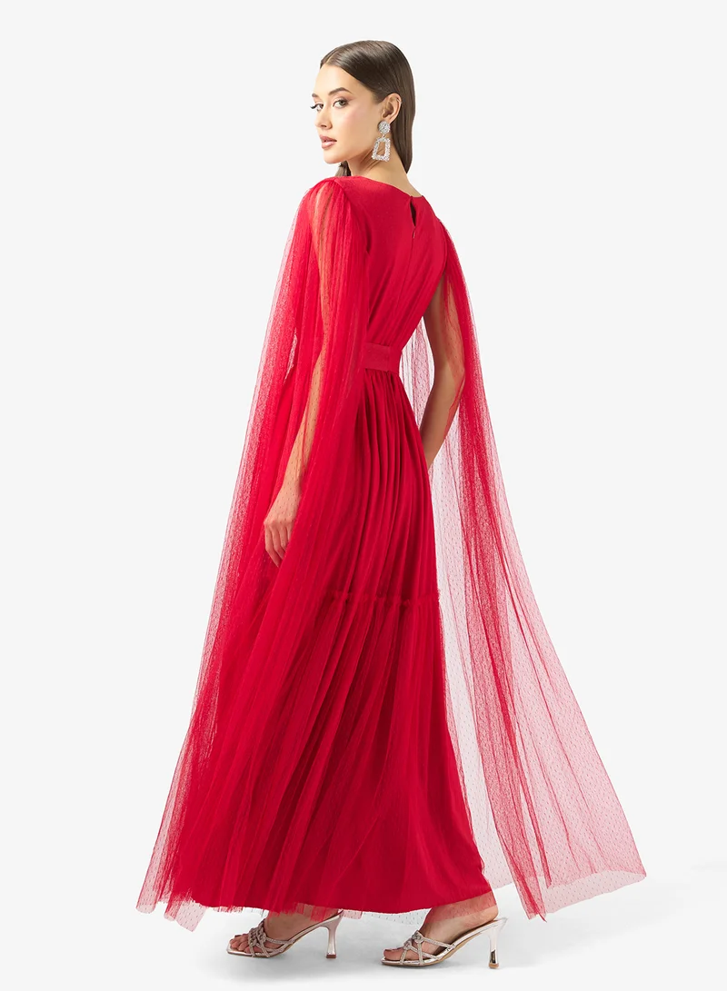 Golden Apple Red Tulle Cape Dress