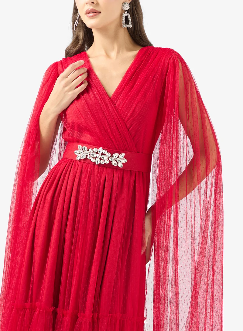 Golden Apple Red Tulle Cape Dress