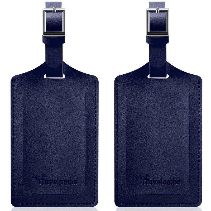 Travelambo Luggage Tags for Suitcases Faux Leather Privacy Protection 2 Pack Bag Tags Travel Accessories Essential, Deep Blue - Image 1