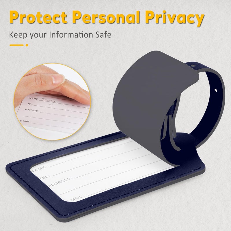 Travelambo Luggage Tags for Suitcases Faux Leather Privacy Protection 2 Pack Bag Tags Travel Accessories Essential, Deep Blue - Image 3