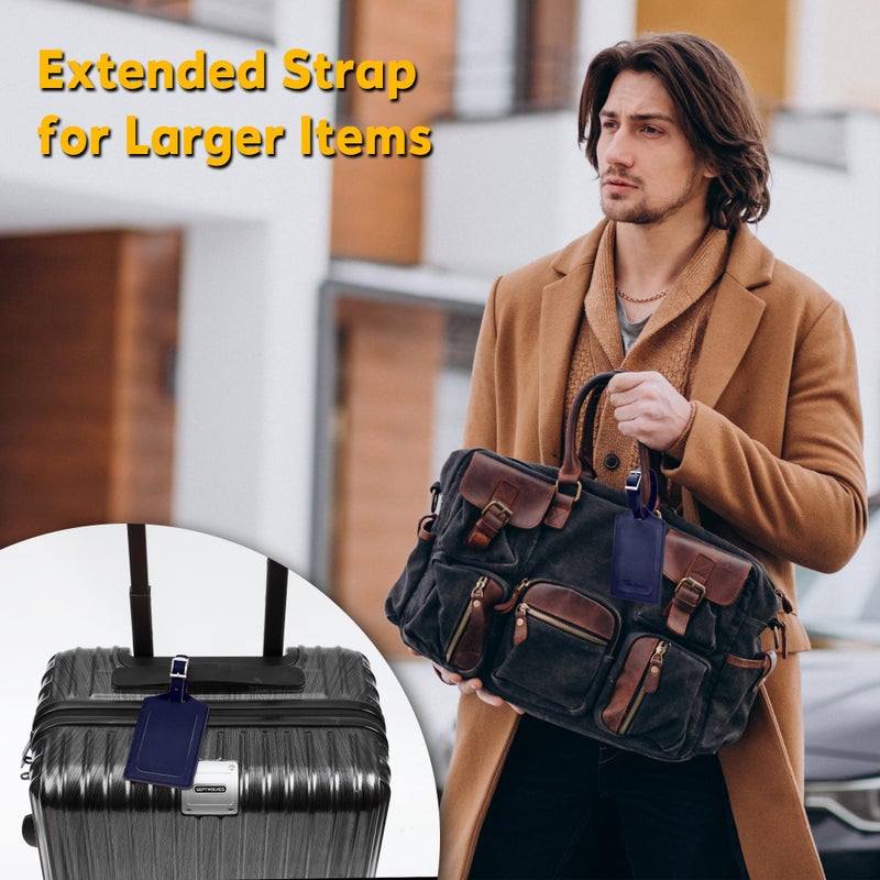 Travelambo Luggage Tags for Suitcases Faux Leather Privacy Protection 2 Pack Bag Tags Travel Accessories Essential, Deep Blue - Image 5