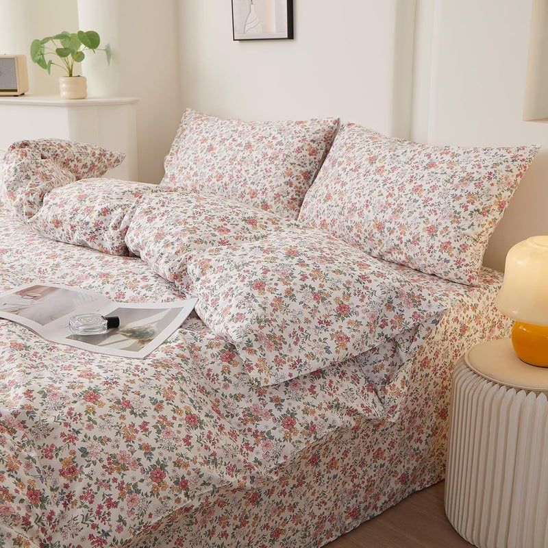 EAVD Boho Vibrant Floral Comforter Set Twin XL Soft 100% Cotton Garden Colorful Spring Floral Bedding Set with 2 Pillowcases Chic Shabby Cottagecore Botanical Comforter Set for All-Season - Image 3