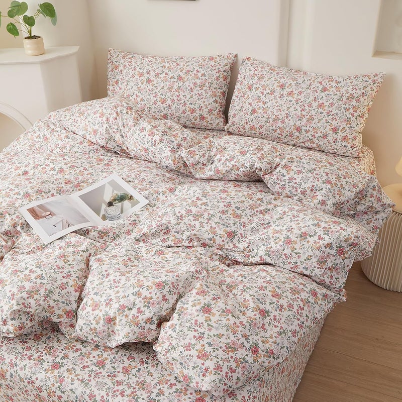 EAVD Boho Vibrant Floral Comforter Set Twin XL Soft 100% Cotton Garden Colorful Spring Floral Bedding Set with 2 Pillowcases Chic Shabby Cottagecore Botanical Comforter Set for All-Season - Image 2