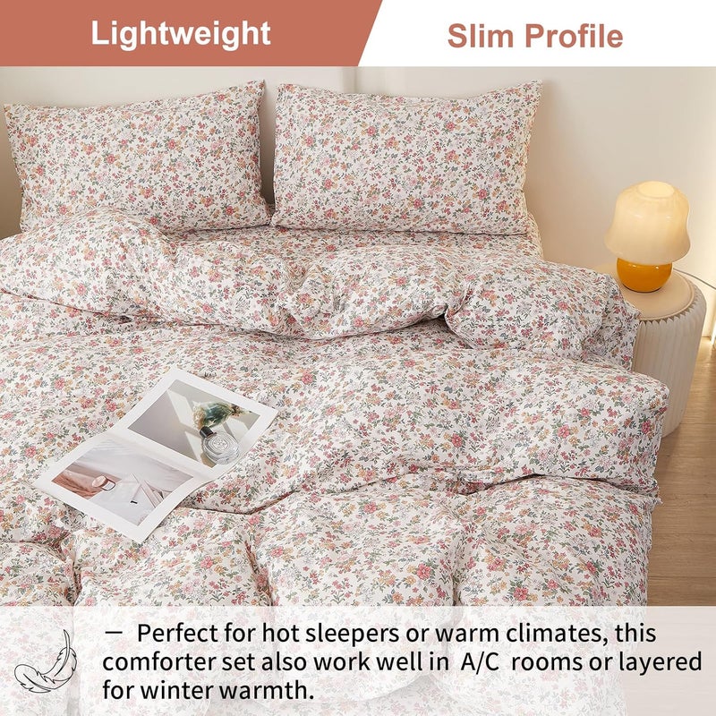 EAVD Boho Vibrant Floral Comforter Set Twin XL Soft 100% Cotton Garden Colorful Spring Floral Bedding Set with 2 Pillowcases Chic Shabby Cottagecore Botanical Comforter Set for All-Season - Image 5