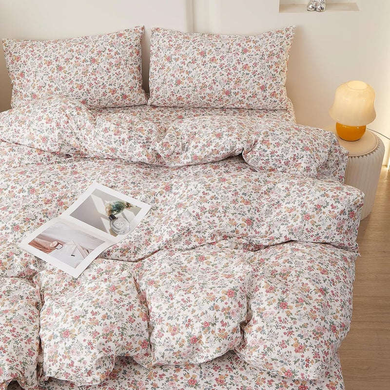 EAVD Boho Vibrant Floral Comforter Set Twin XL Soft 100% Cotton Garden Colorful Spring Floral Bedding Set with 2 Pillowcases Chic Shabby Cottagecore Botanical Comforter Set for All-Season - Image 1