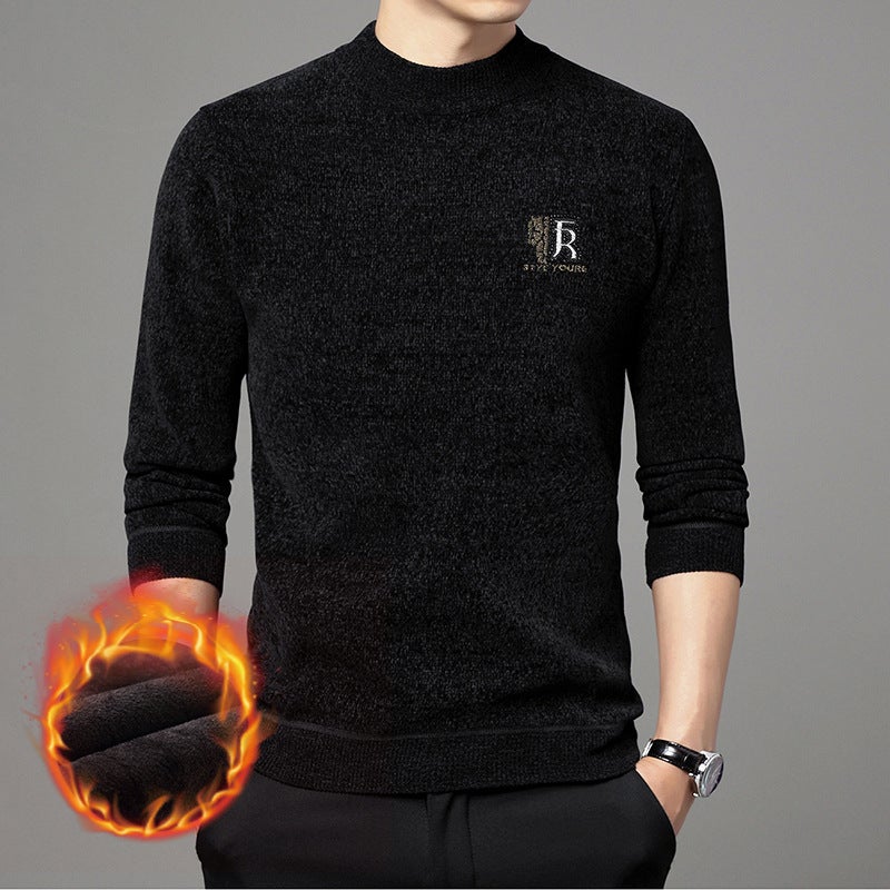 Mens Thick Warm Winter Sweater Turtleneck Chenille Knitwear Grey-velvet