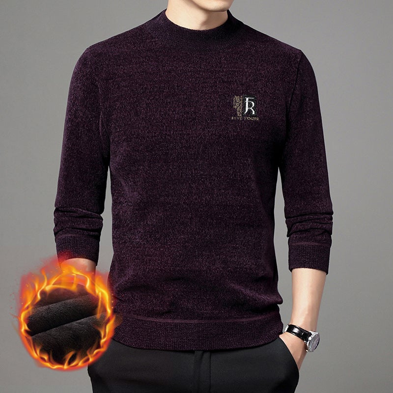 Mens Thick Warm Winter Sweater Turtleneck Chenille Knitwear Grey-velvet