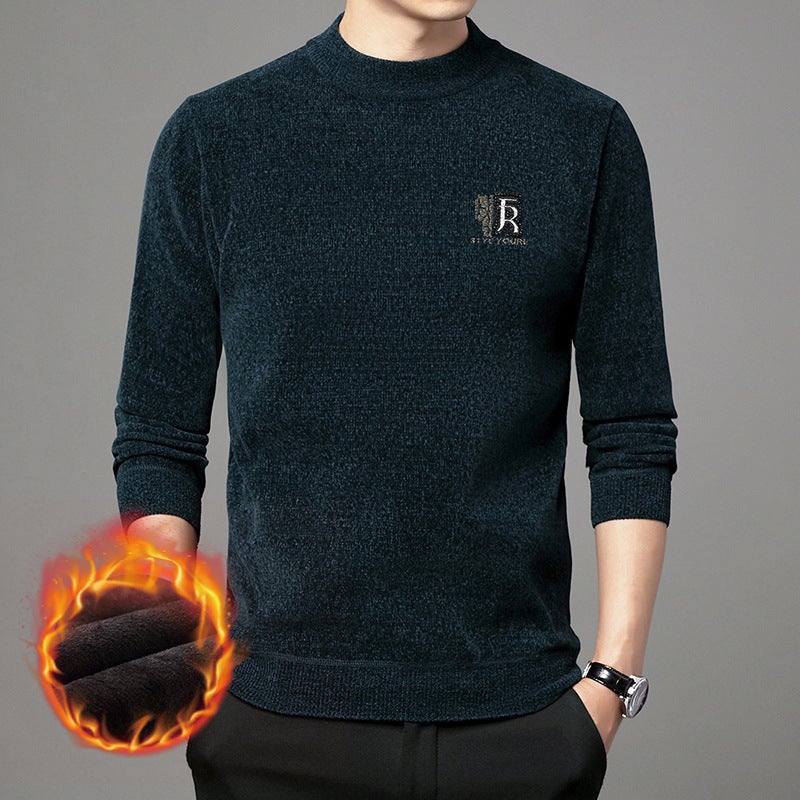 Mens Thick Warm Winter Sweater Turtleneck Chenille Knitwear Grey-velvet