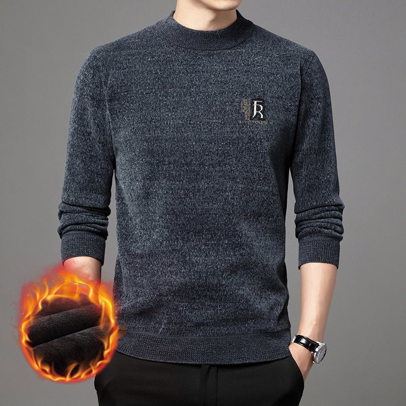 Mens Thick Warm Winter Sweater Turtleneck Chenille Knitwear Grey-velvet