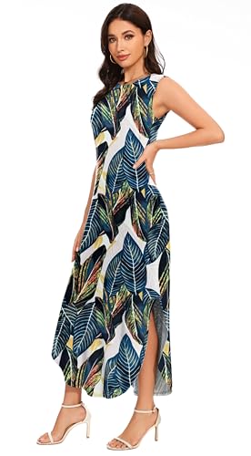 Jeqeocafy Women's Loose Sundress Long Dress Sleeveless Split Maxi Dresses 2026 Summer Beach Dress with Pockets - Image 3