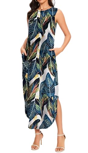 Jeqeocafy Women's Loose Sundress Long Dress Sleeveless Split Maxi Dresses 2026 Summer Beach Dress with Pockets - Image 2