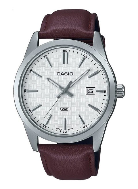 Men Watch Analog Date Display White Dial Leather Band MTP-VD03L-5AUDF