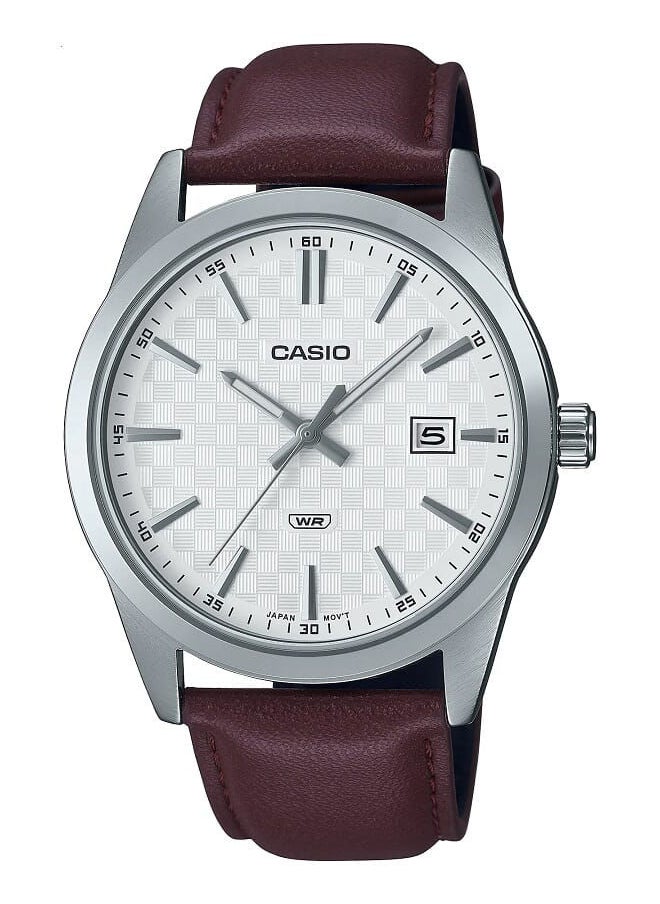 CASIO Men Watch Analog Date Display White Dial Leather Band MTP-VD03L-5AUDF  - Image 1