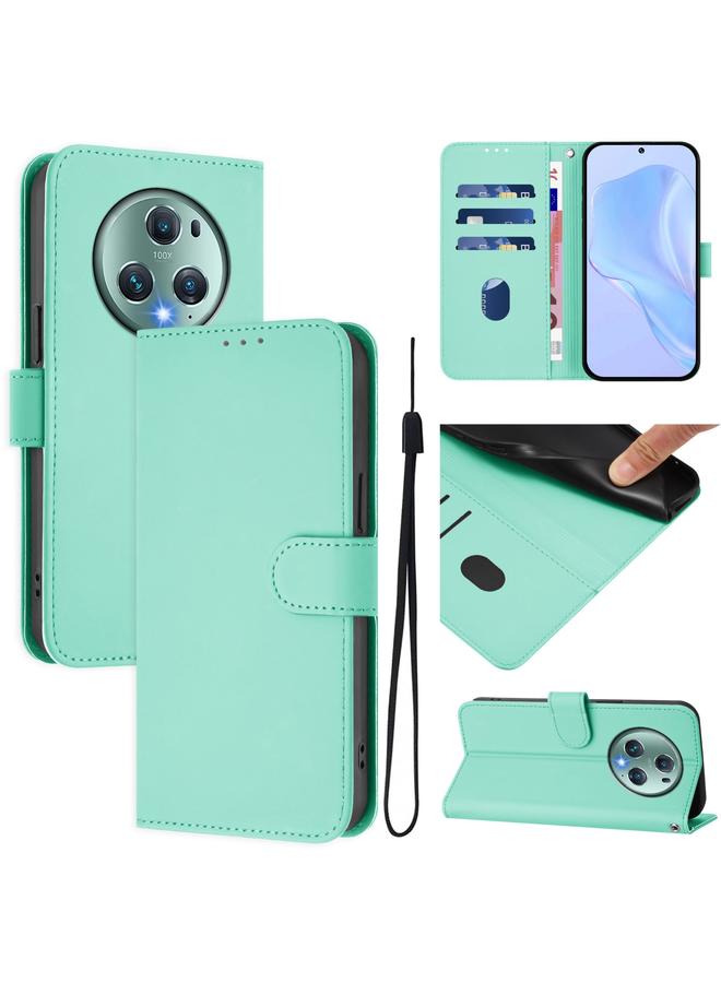 اس-توب جراب لهاتف Honor Magic5 Pro مصنوع من الجلد بلون سادة مع حبل تعليق - Image 1