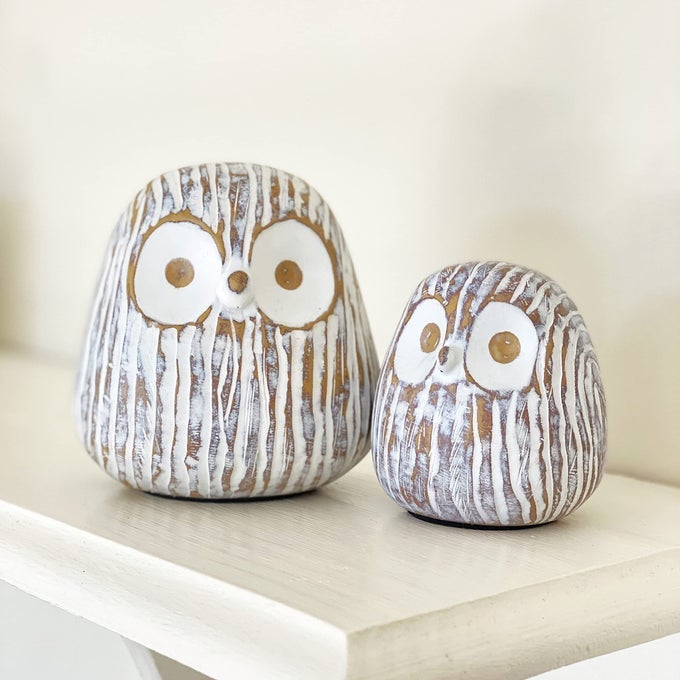 Chubby Night Owl Decor Statue Sculpture Bookshelf Decor Accents Boxed Set of 2 Rustic Brown White 3 4 Inch Decorative Resin Figurines