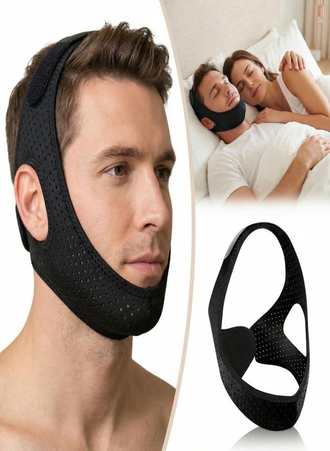 Rhostry Anti Snoring Chin Strap for Sleeping Adjustable, Breathable Sleep Chin Strap for Snoring, Snoring Chin Strap Jaw Support, Chin Strap for Mouth Breathing, Black - Image 1