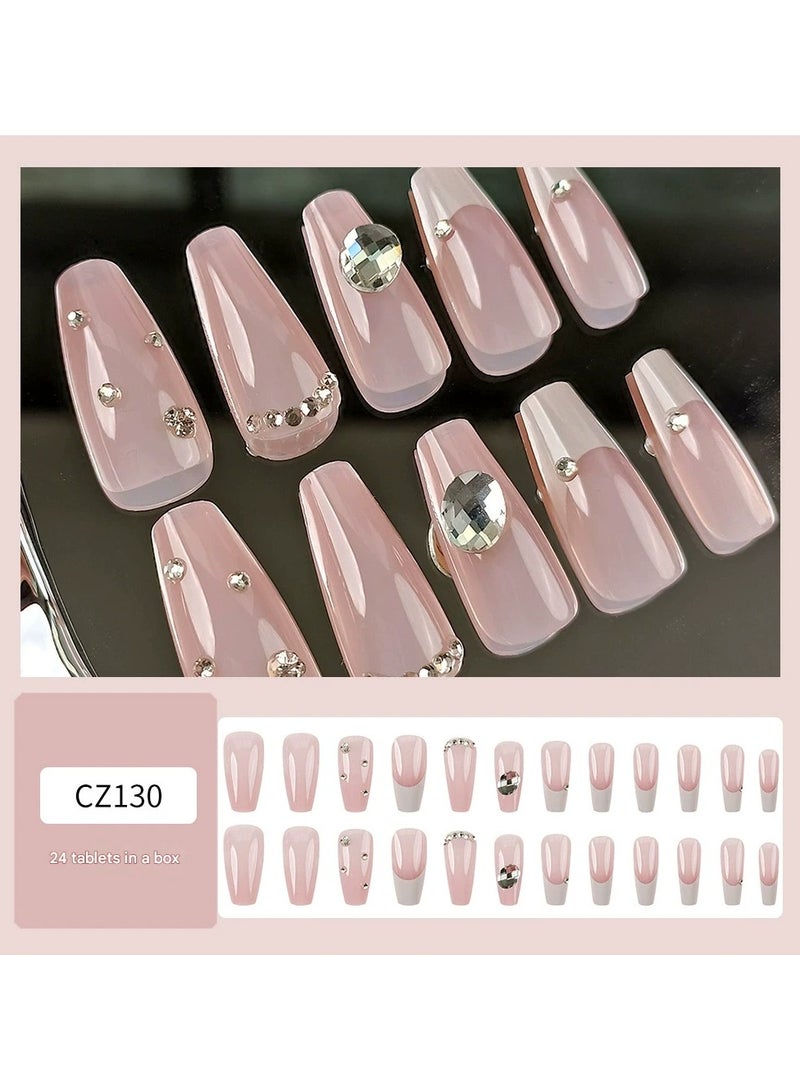 Goolsky Handmade Long Rhinestone Press On Nails – Luxury Fake Nail Tips Elegant Manicure Set, Long Coffin Shape